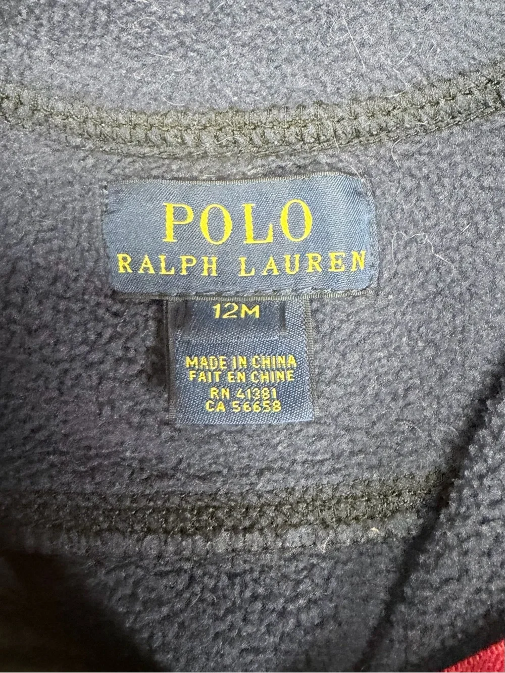 Polo Ralph Lauren Baby Boys Fleece Jacket 12M Navy Red Full Zip Pony Fall Winter